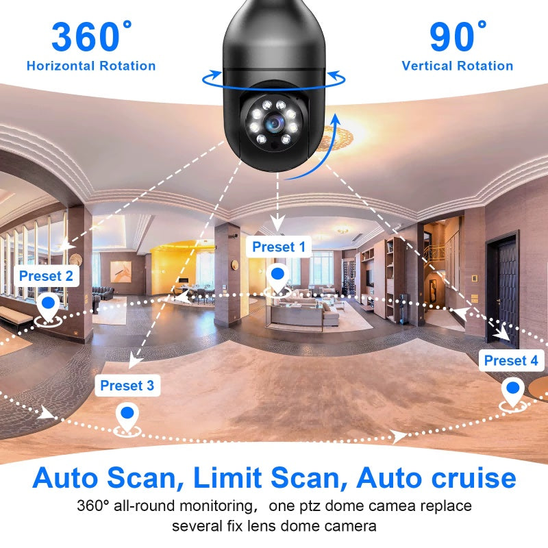 Light Bulb Security Camera 2.4GHz 5G WiFi Outdoor, 1080P E27 Light Socket Security Camera, Indoor 360 Home Security Cameras